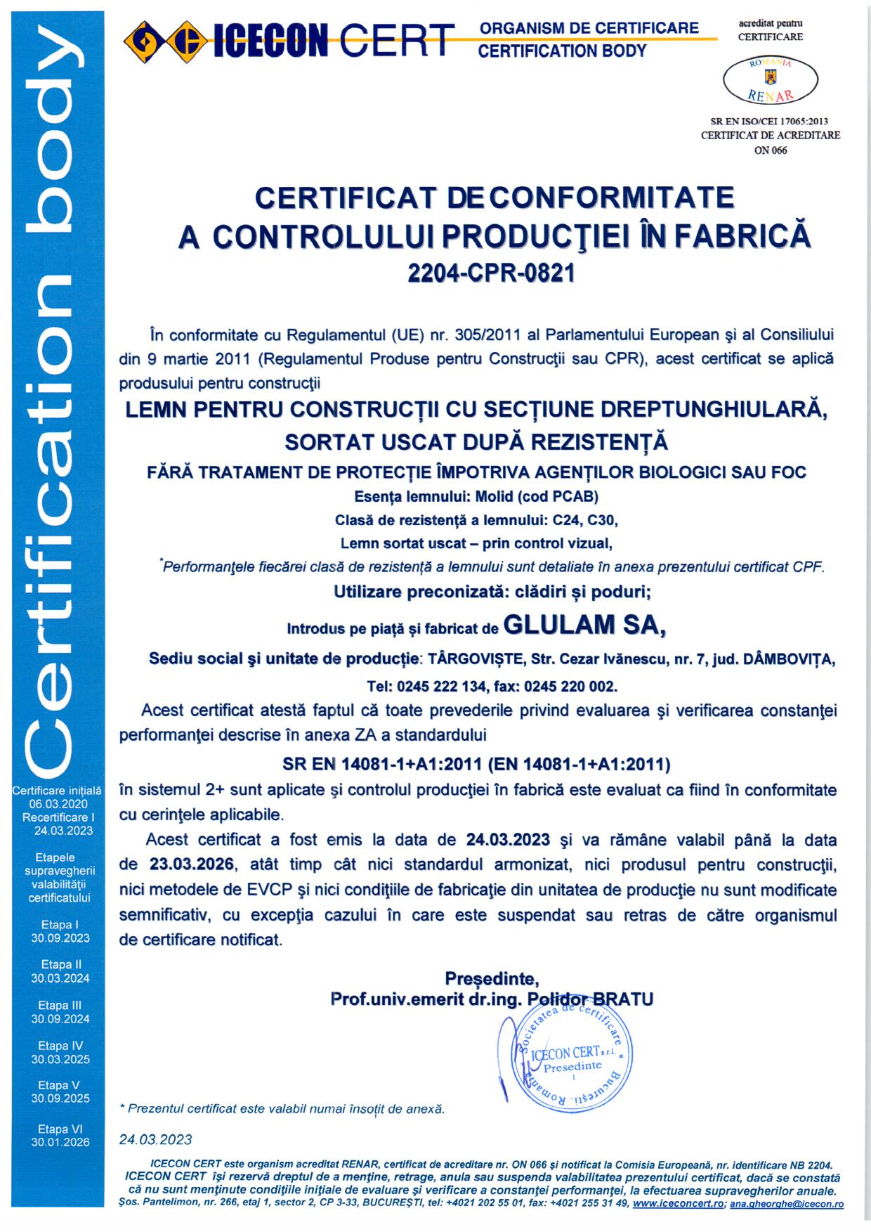 GLULAM Certificat conformitate 2023 - Lemn constructii sortat C24 C30 1