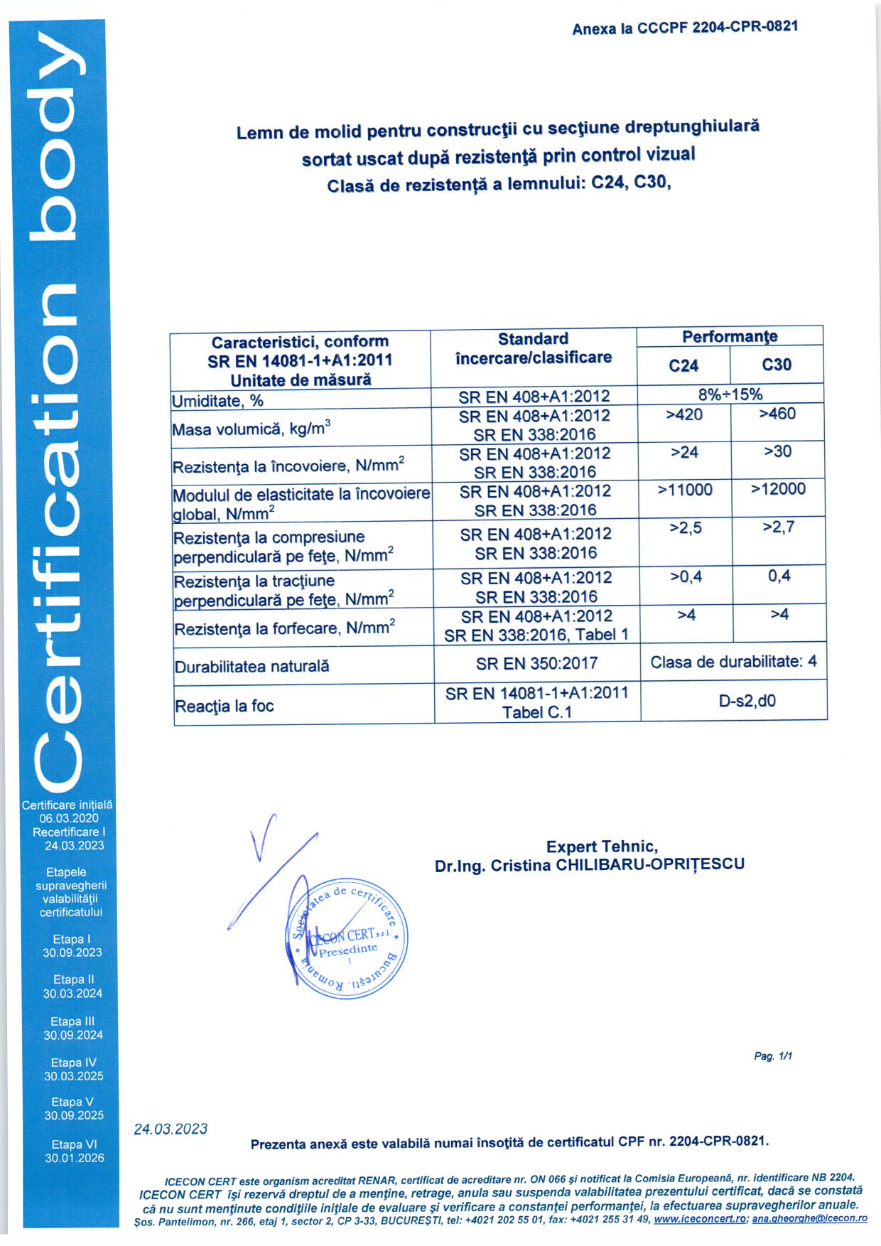 GLULAM Certificat conformitate 2023 - Lemn constructii sortat C24 C30 2