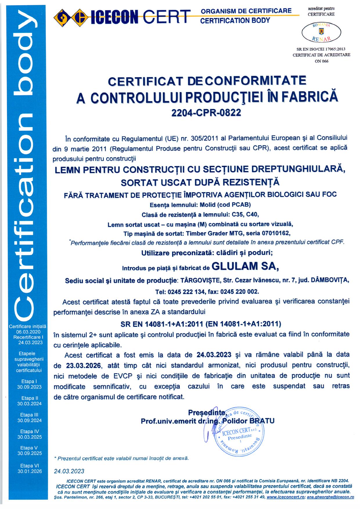GLULAM Certificat conformitate 2023 - Lemn constructii sortat C35 C40 1