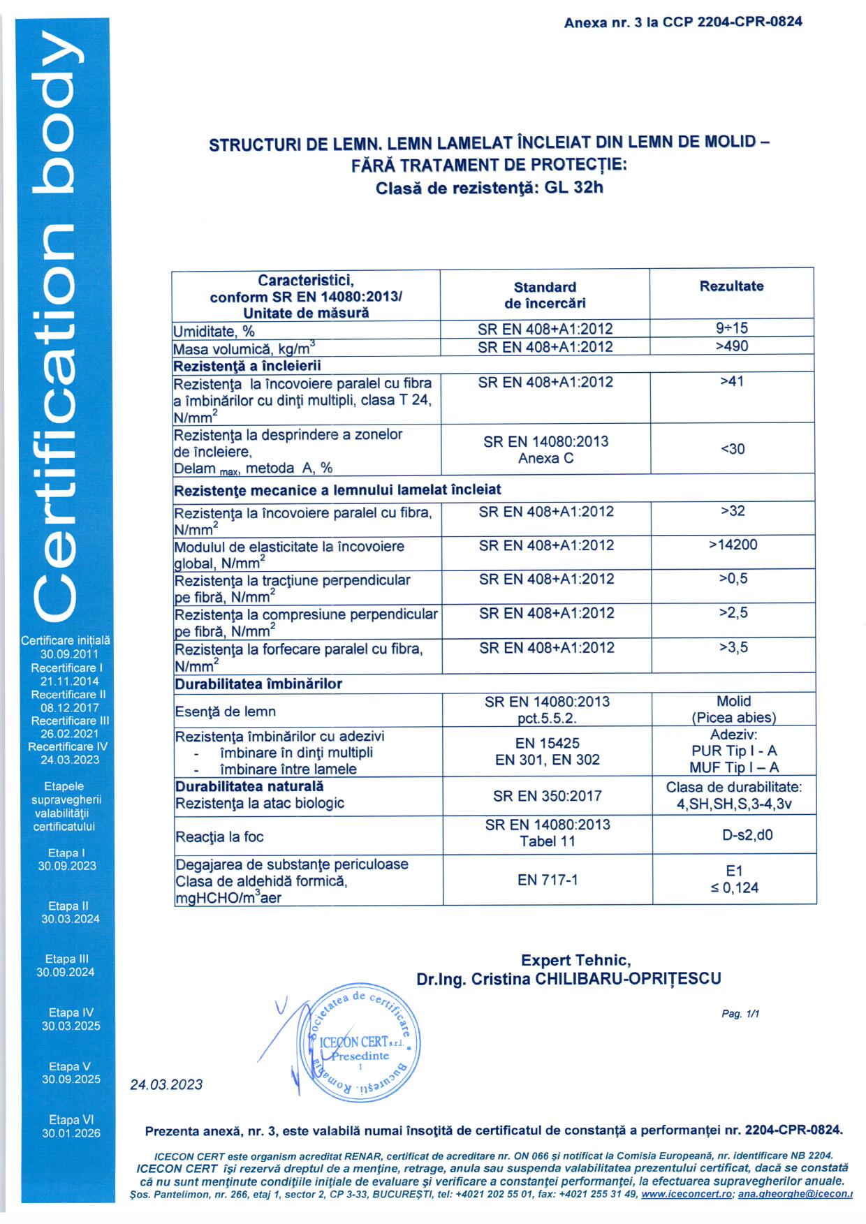 GLULAM Certificat constanta performanta 2023 - Lemn Lamelat Incleiat GL24h GL28h GL32h 4